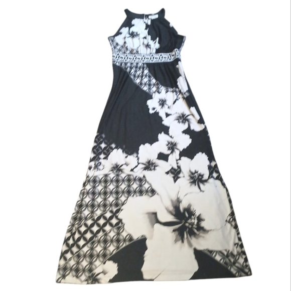 White House Black Market Women's Black and White Floral Maxi Halter Dress S/M - Picture 7 of 7